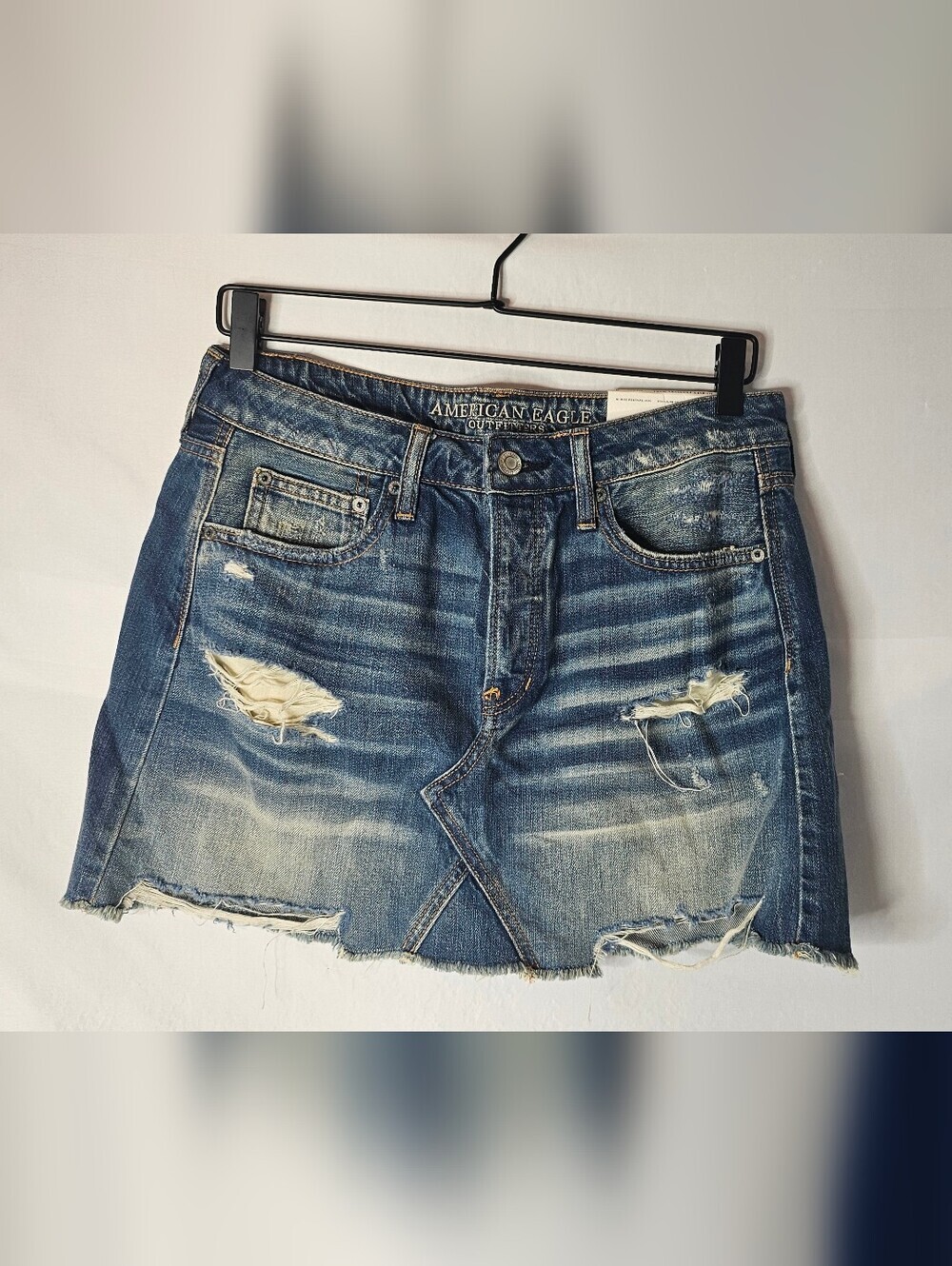 NWT American Eagle Hi Rise Festival Mini Skirt Women Size 8 Distressed Denim